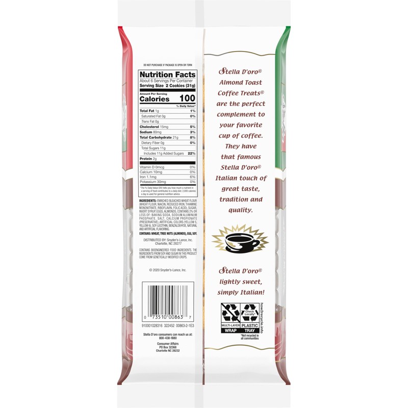 Stella D'oro Almond Toast Crunchy Coffee Treats Cookies, 6.6 Oz