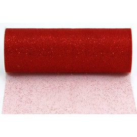 Kel-Toy Glitter Tulle Fabric, 6-Inch by 25-Yard, Red