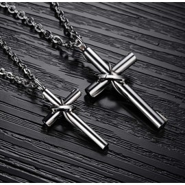 Couple Titanium Stainless Steel Necklace Set "Lingering Love Cross" Love Valentine, Packed with a Gift Box