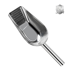 Aloxina Dog-Cat Food Scoop 1 Cup – Thickened 304 Stainless Steel Pet Food Scoop with Long Handle, Precision Scale, Easy to Clean, Suitable for Wet Dry Food