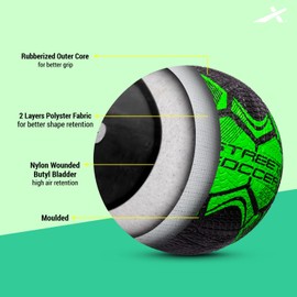 Vector X Street Soccer Football (Green,Black/Size-5) | Material- Moulded rubber | All Surface | High Bounce | High Speed ​| Rubberized Outer core | High Air Retention Bladder | 32 Panel | Training