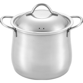 Yoshikawa Tsubamesanjo 3810018 Induction Simmering Pot, 5.5 inches (14 cm), 0.53 gal (2 L), Scale Markings, Induction / Direct Flame Compatible, Two-Handled Pot, Deep Pot, Stainless Steel, Made in