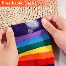 TENDYCOCO Rainbow Strips Wrist Colorful Arm Warmers Fingerless Gloves Rainbow Gloves Christmas Gloves Colorful Gloves for Women Girls Kids Cosplay Warm Winter