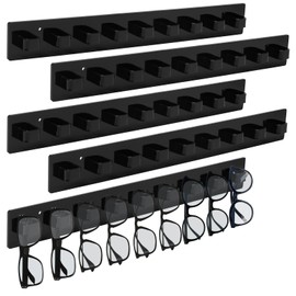 MOJIEZUO 5 Pack Black Acrylic Sunglasses Organizer Wall Mounted Glasses Holder Organizer Stick-On Eyewear Display Rack Eyeglasses Hanging Stand for Front Door Entryway Living Room