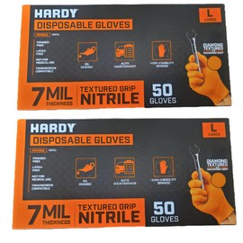 Hardy 7 mil Textured Nitrile Powder Free Gloves 50 Pc (Large) - 2 BOXES