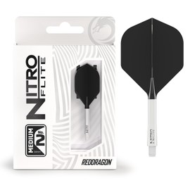 RED DRAGON Darts – Nitro Flite Integrated Flight & Shaft System – No.2 Shape and Design – White & Black Colour, Medium Length