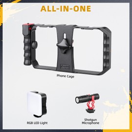 Zeadio Smartphone Video Rig, Wireless Grip Stabilizer with RGB Video Light and Video Microphone, Fits for All smartphones