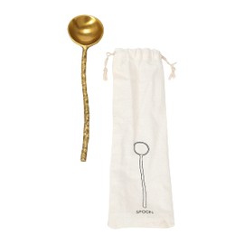Bloomingville Brass Spoon with Hammered Handle in Printed Drawstring Bag