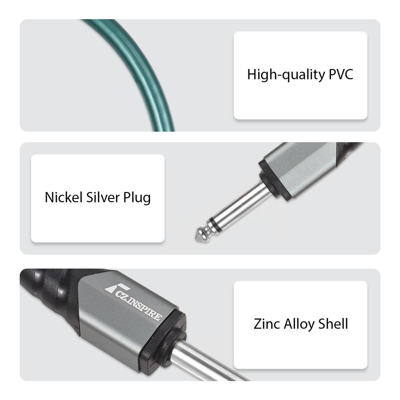 1/4 Inch Audio Instrument Cable 10ft Noise Reduction Dual Straight