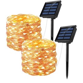 DQST 2 Pack Cadena Luces Solares, 10M con 100LEDs, 8 Modos Impermeable Guirnalda Luces Solares para Jardin Exterior/Interior, Arbol de Navidad, Ventana Valla Bodas (Cálido)