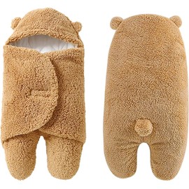 MOONMN Baby Swaddling, Baby Clothes, Baby Sleeping Bag, Going Out, Cute Appearance, Winter, Kigurumi, Huggable Futon, Comes with Feet, Baby Shower, Cold Protection, Warm, Soft, Cotton, Hooded, Fluffy,
