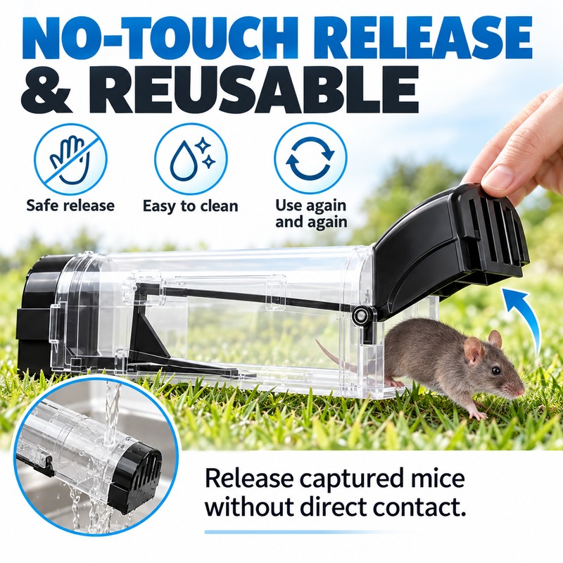 Reusable Mouse Trap for Home Pest Control – Self-Locking Plastic