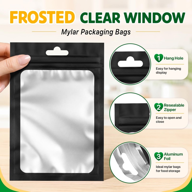 100PCS Mylar Bags Resealable Black Small Smell Proof Bags 2.75x3.93