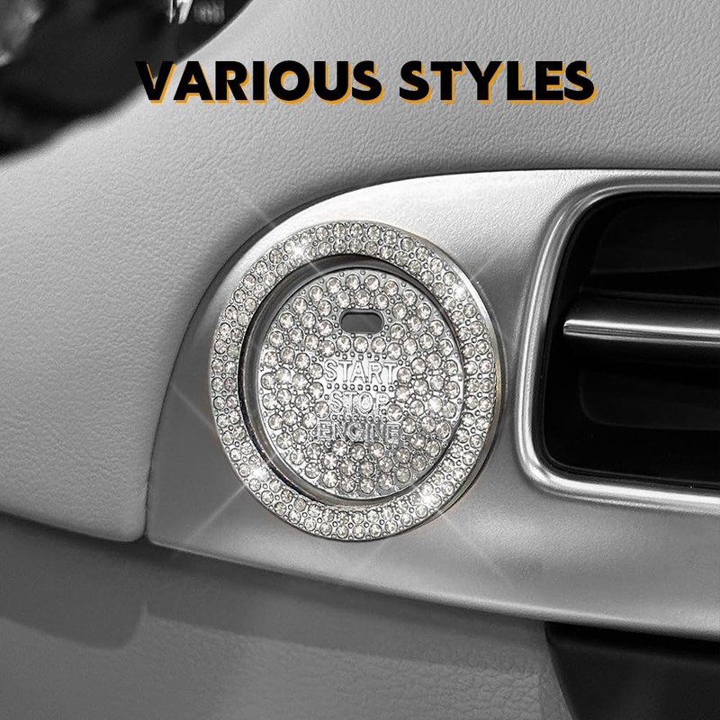 HQRNYP Bling Crystal Car Engine Start Ring Sticker, Push Start