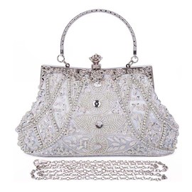 Selighting 1920s Purse Vintage Beaded Clutch Silver Evening Bags for Women Formal Bridal Wedding Clutch Purse Prom Cocktail Party Handbags Silver