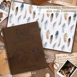 Lanpn Dad Life Story Journal with 300+ Questions, Gifts for Dad Father's Day Christmas Birthday Dads Memory Keepsake Book to Fill Out Leather Father Story Guided Journal to Share Life & Love (Brown)