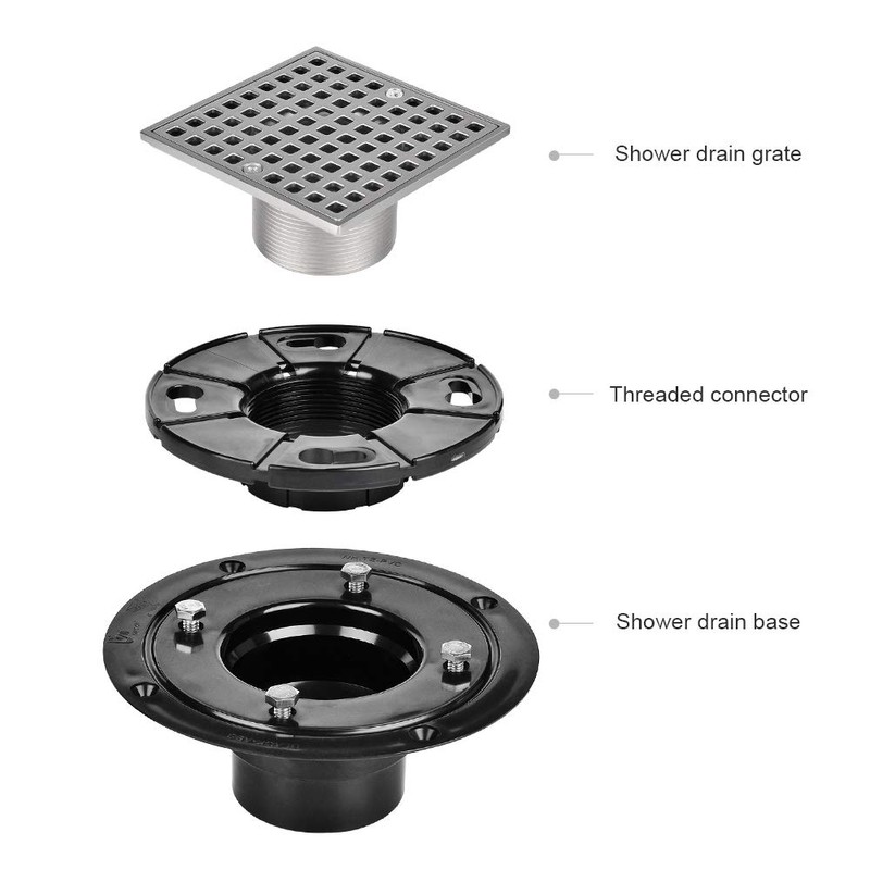 Annde 4-1/4 Square Floor Shower Drain, Shower Drain Base for