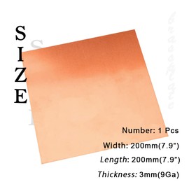 Tynulox 9 Gauge 99.9% Pure Copper Sheet, 1 Pcs (0.12" x 7.9" x 7.9") Copper Plates Brass Plates for Jewelry, Crafts, Repairs, Electrical