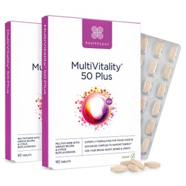 Healthspan Multivitamin 50 Plus (180 Tablets) | Advance Multivitamin for Over-50's | for Brain, Heart, Muscles, Teeth, Bones and Energy Levels | Added Ginkgo Biloba & Citrus Bioflavonoids | Vegan