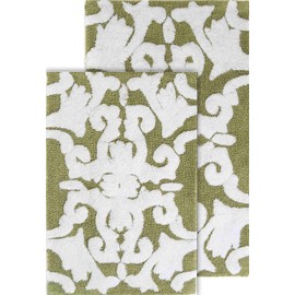 Chesapeake Iron Gate 2Pc. Green & White Scroll Bath Rug Set (20"x32" & 23"x39")
