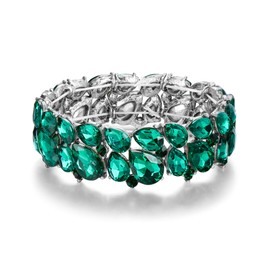 Ever Faith Women's Costume Jewelry Crystal 2 Layer Teardrop Stretch Bracelet for Prom Party Emerald Green Silver-Tone