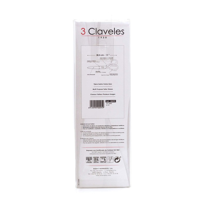 3 Claveles 95 – Tailor Scissors 12 ", Nickel