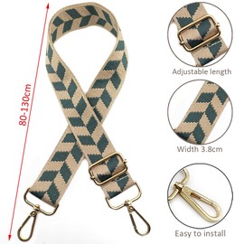Adjustable Shoulder Strap Bag Strap Khaki and Black, Bag Straps for Changing, Bag Strap Wide with Carabiner Gold, 80-130 cm Carry Strap Bag for Women Shoulder Strap, Handbag, 3.8 cm, 3