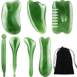 KUMSODE 7 Pieces Jade Gua Sha Scraping Tool, Buffalo Horn Gua Sha Guasha Recommended as Massage, Body Massage Tool for Men and Women