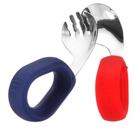 Mikinona 1 Set Stainless Steel Spoon Fork Set Food Grade Cutlery for Ergonomic Design for Easy Self Feeding Compact Lightweight Weaning Utensils Red Blue