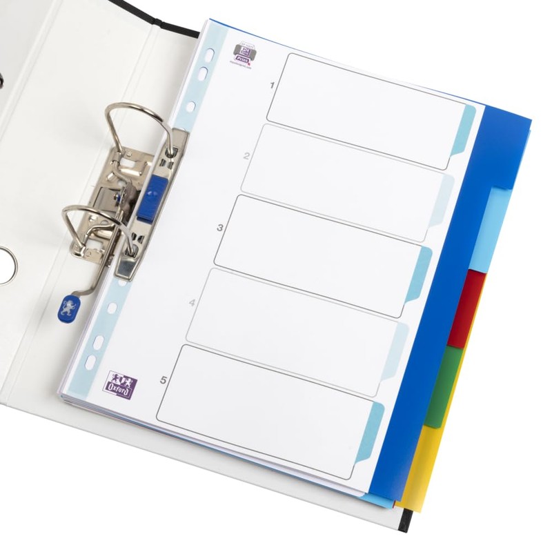 Oxford A4 5 Part Plastic Dividers, Extra Strong Assorted Colours,