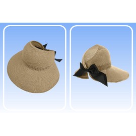 Visera de paja para mujer, sombrero de playa con protección UPF 50+, ajustable, enrollable, plegable, con correa para la barbilla, a caqui, One Size