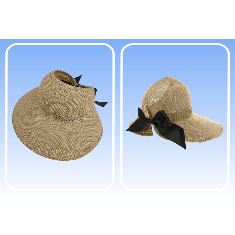 Visera de paja para mujer, sombrero de playa con protección