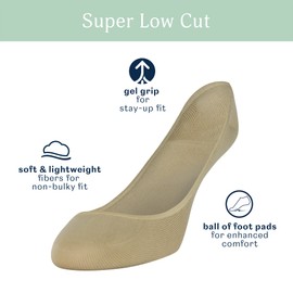 Peds Women's Padded Super Low Cut No Show Socks, 6-Pairs, Nude, Shoe Size: 5-10