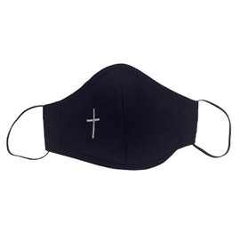 Pink Princess First Communion Face Mask for Kids - 100% Cotton Lining Face Cover - Made in USA (Adult Black Embroidered Cross)