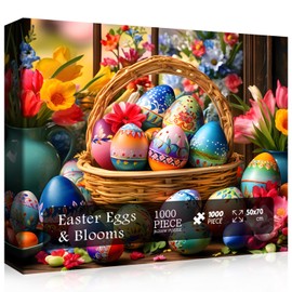 PICKFORU Easter Puzzles for Adults 1000 Pieces, Easter Eggs Flower Puzzles, Holiday Jigsaw Puzzles 1000 Pieces Floral as Easter Decor