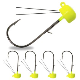 Reaction Tackle Tungsten Mushroom Head Ned Rig Shroom Jig Heads for Finesse Fishing, Weedless Jig Head for Bass Fishing with Soft Lures (5-Pack) 1/8oz Chartreuse weedless
