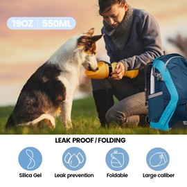 Hiksuky 19Oz Dog Water Bottle, Foldable & Portable Pet Travel Essential, Food Grade Leak-Proof Silicone Drink Bottle with Dispenser, Perfect for Walks and Adventures Orange