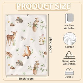 Deer Hedgehog Fox Bunny Squirrel Forest Animals Hand Towels Set of 2 Soft Guest Bath Towel Absorbent Drying Cloth Hand Towel Bathroom Decorations Thin Kitchen Tea Dish Towels