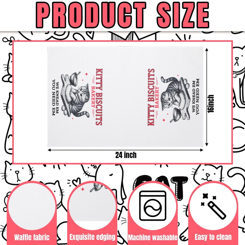 Peryiter Funny Cat Kitchen Towels Set of 2 Kitty Biscuits