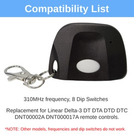 QSDIYRF Garage Door Opener Remote Compatible with Linear Delta 3 DT DTA DTD DTC DNT00002A Garage Door Remote 310MHz 8 DIP Switches Remote Control Single Button Transmitter, Pack of 2