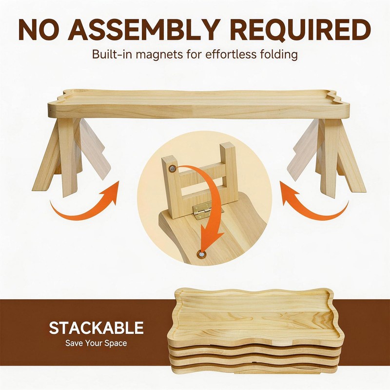 4 Tiered Serving Tray for Party Pine Wood Foldable Tiered