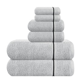 MyOwn Ultra Soft 6 Pack Cotton Towel Set, Contains 2 Bath Towels 28x55 inch, 2 Hand Towels 16x24 inch & 2 Wash Coths 12x12 inch, Ideal Everyday use, Compact & Lightweight - Light Grey