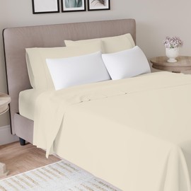 100% Cotton Queen Ivory Sheets, 600-Thread-Count 4-Piece Sateen Weave Sheet Set, Ultra Soft & Silky, Wrinkle-Resistant, Low Pill, Low Shrink, With Elasticized Deep Pocket, Luxury Queen Bedding Set