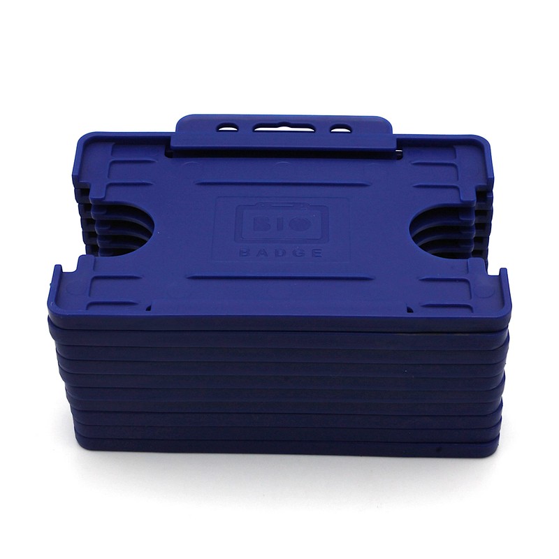 10 x Mid Blue BioBadge Landscape ID Card Holders Open-Faced