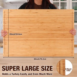 Sintuff 30 x 20'' Extra Large Bamboo Cutting Board Stove Top Cover Cutting Board with Juice Groove and Handle Over the Sink XXXL for Kitchen Serving Cheese Meat Turkey, Pre Oiled