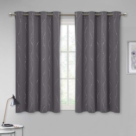 StangH Grey Printed Blackout Curtains - Grommet Thermal Insulated Privacy Protect Curtains with Silver Wave Lines Pattern for Kitchen / Small Window, W52 x L45 inches, Grey, 2 Panels