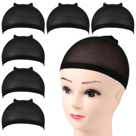Fandamei Wig Cap, 6PCS Black Stocking Caps for Wigs, Stretchy Stocking Nylon Cap