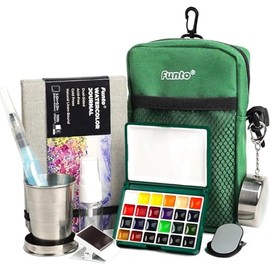 Mini Watercolor Paint Set, All-in-One 24-Color Travel Paint Kit, with Crossbody Bag, Watercolor Journal, Paint Water Cup, Pocket Set for Artists