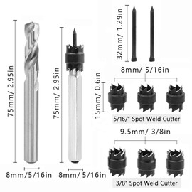 Gasea 10Pcs Double Sided Spot Weld Cutter Remover Drill Bit Tool, 5/16" & 3/8" Sheet Metal Hole Cutter Spot Weld Removal Tool