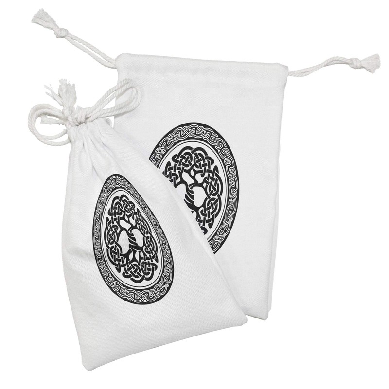 Ambesonne Celtic Fabric Pouch Set of 2, Native Celtic Tree